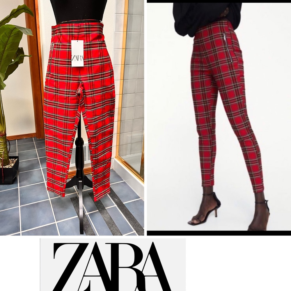 Zara plaid pants size L, New .